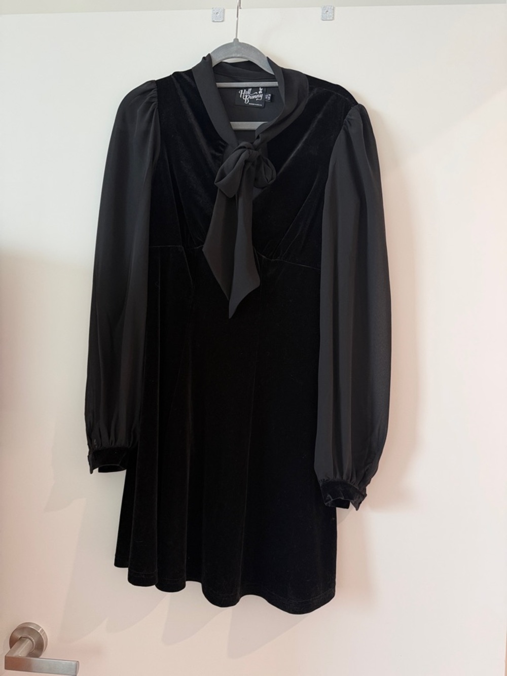 Hell Bunny Black Velvet Tie-Neck Mini Dress
